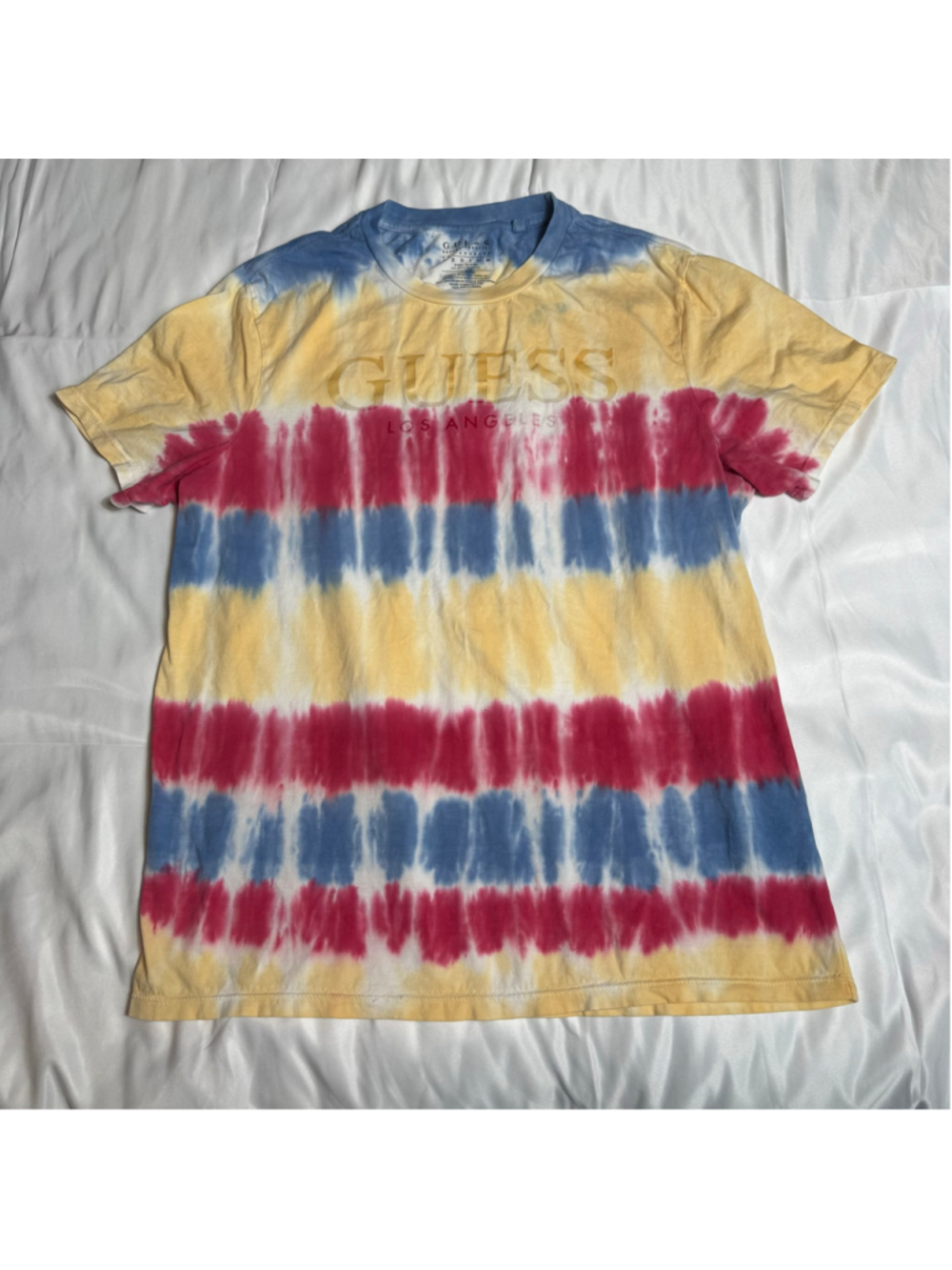 Women’s GUESS Tie-Dye Short Sleeve Tee M Yellow Red Blue